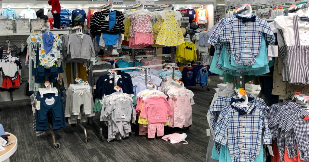baby clothing on rack in store
