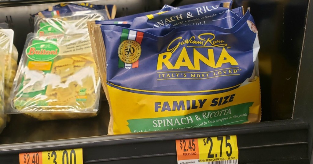 bag of giovanni rana refrigerated pasta on store shelf