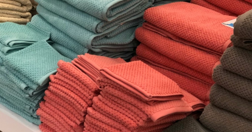 stack of towels on a display