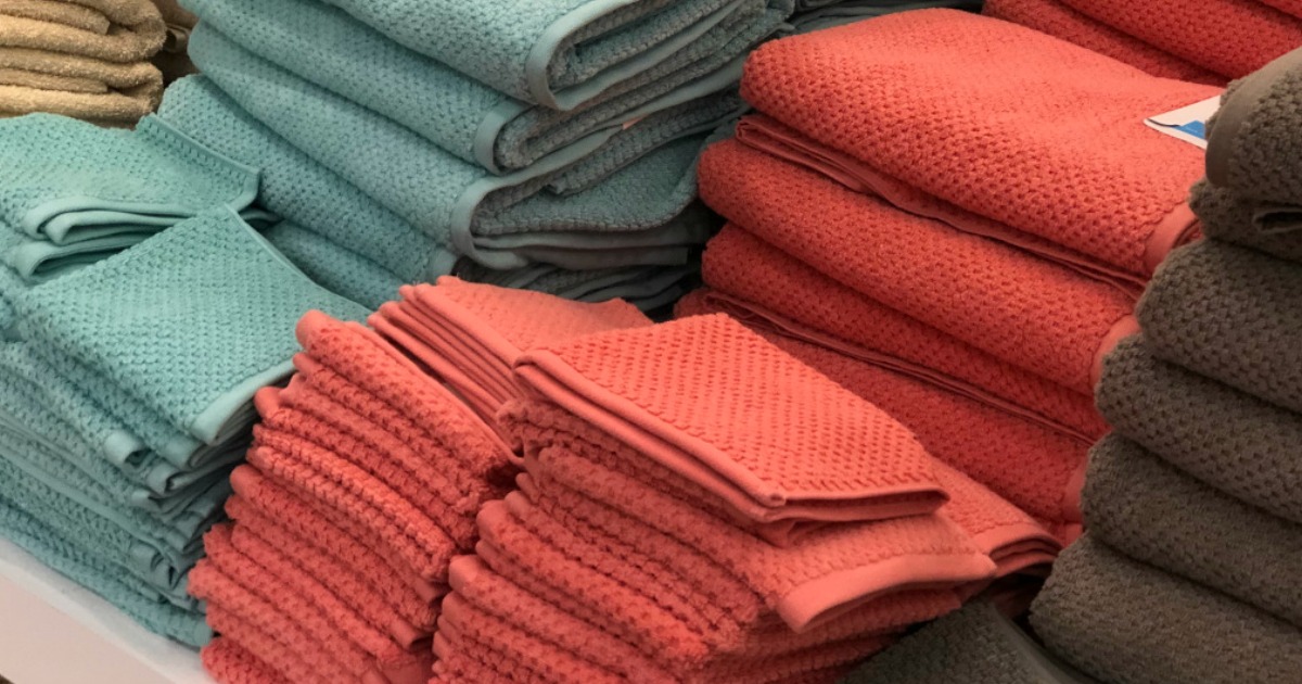 stack of towels on a store display