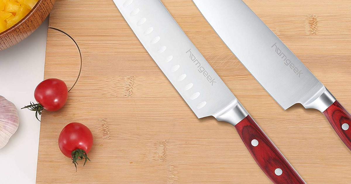 Amazon Homgeek 15Piece Stainless Steel Knife Set w/ Wooden Block Only