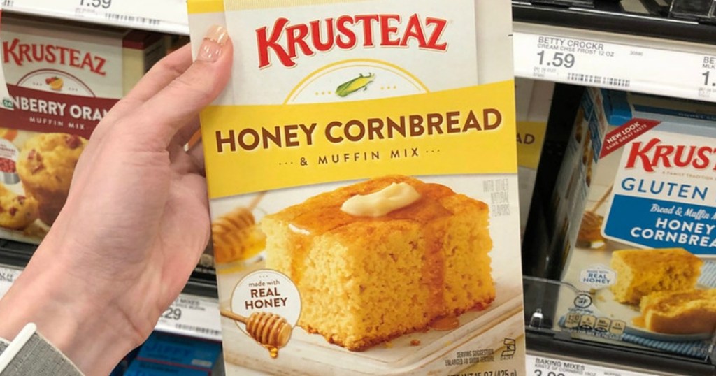 holding a box of honey cornbread