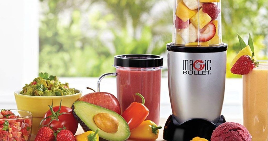 Magic Bullet on counter with fruit