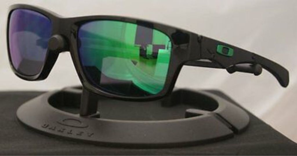black sunglasses with green blue lenses 