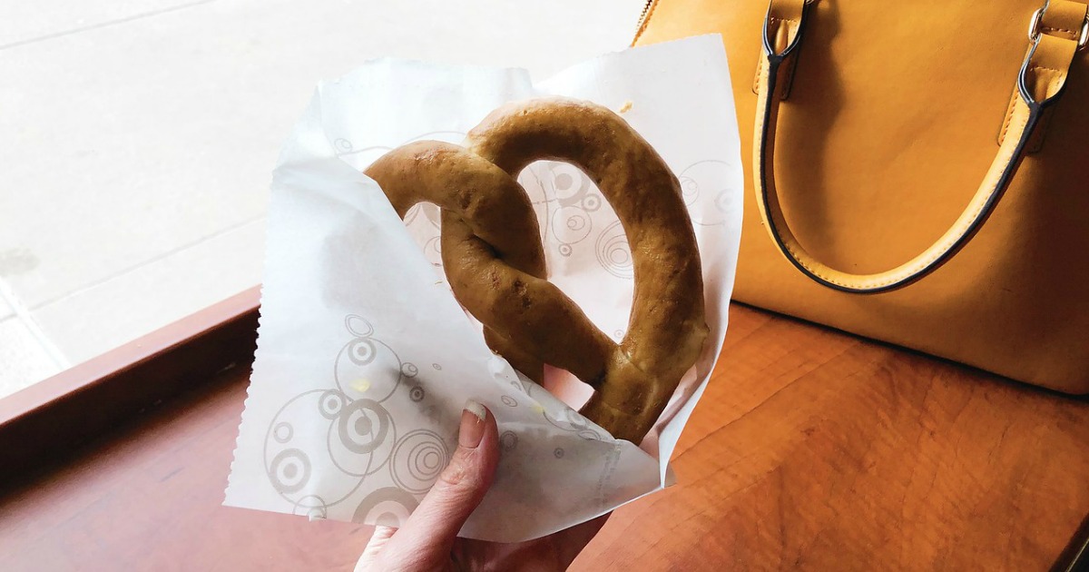 hand holding target cafe pretzel