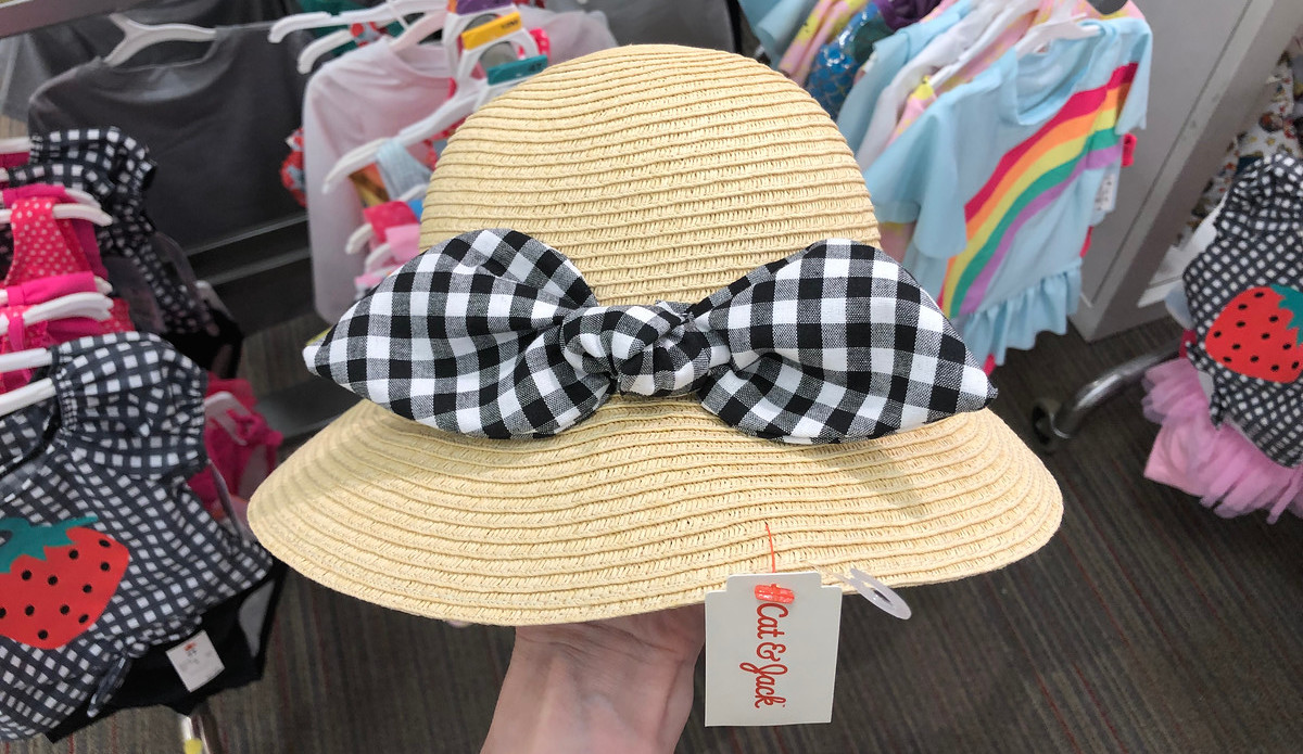floppy hat with plaid white and black bow