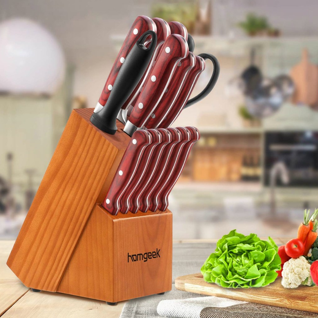 15-Piece Knife Set with Wooden Block Stainless Steel Steak Knives for  Kitchen