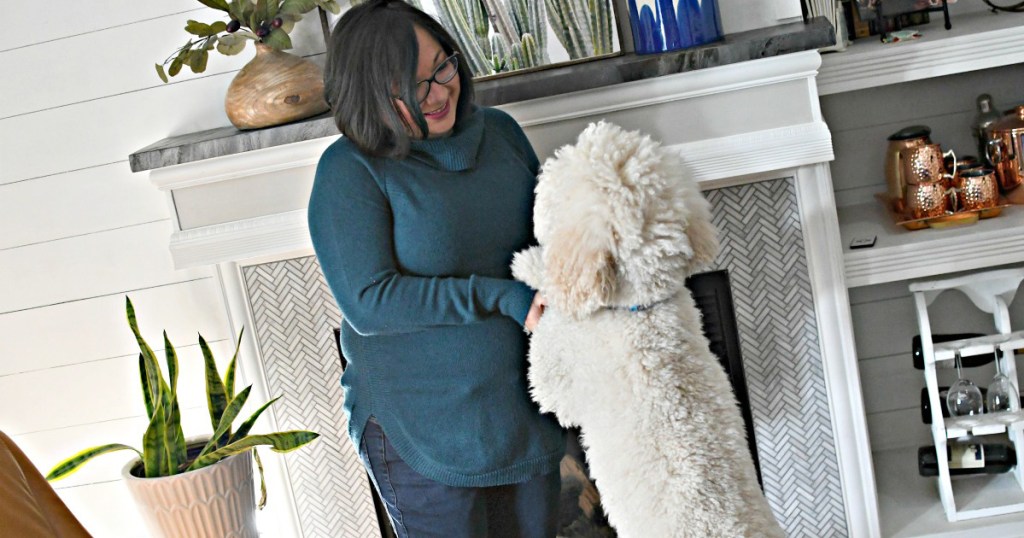woman with her white poodle