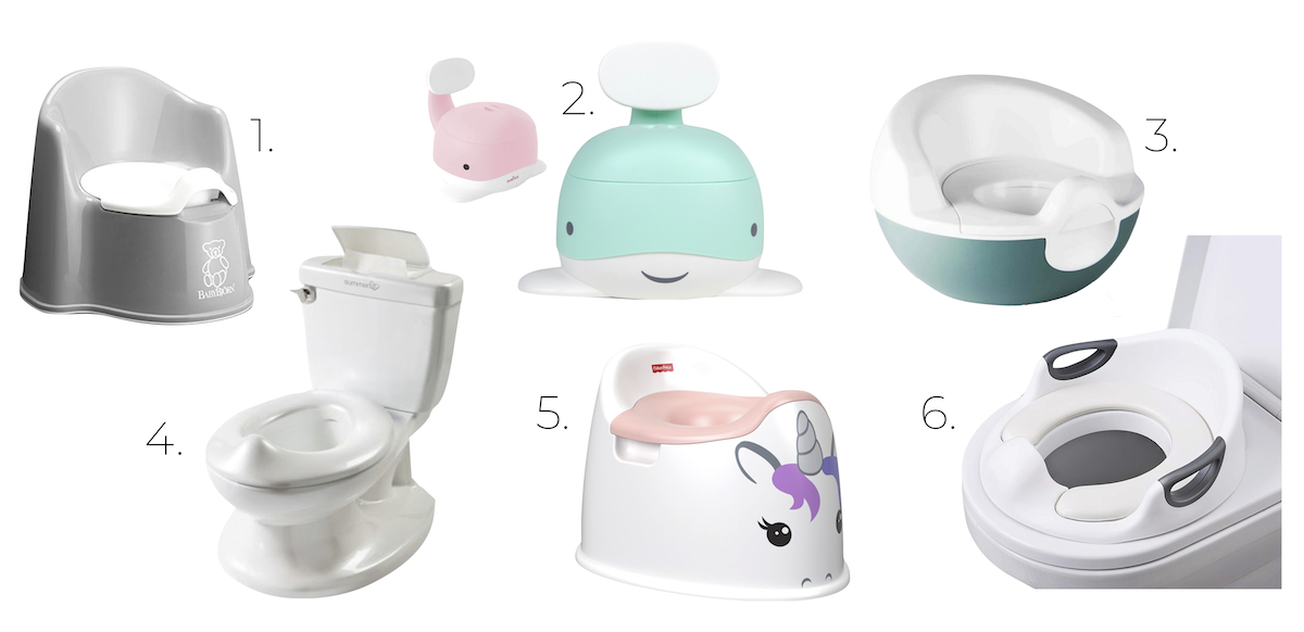 training potties in various colors pink gray teal blue white unicorn