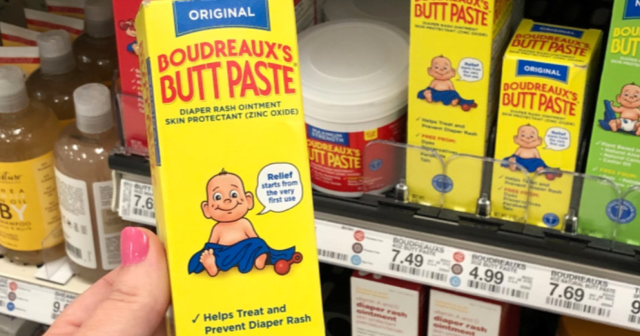 Boudreaux's Butt Paste Diaper Rash Cream 4oz in hand in store