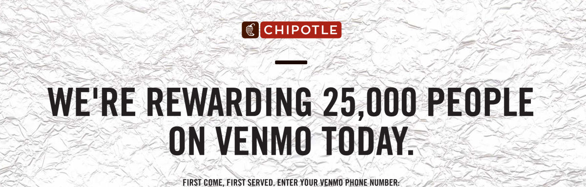 Venmo offer "We're rewarding 25,000 people on Venmo today"