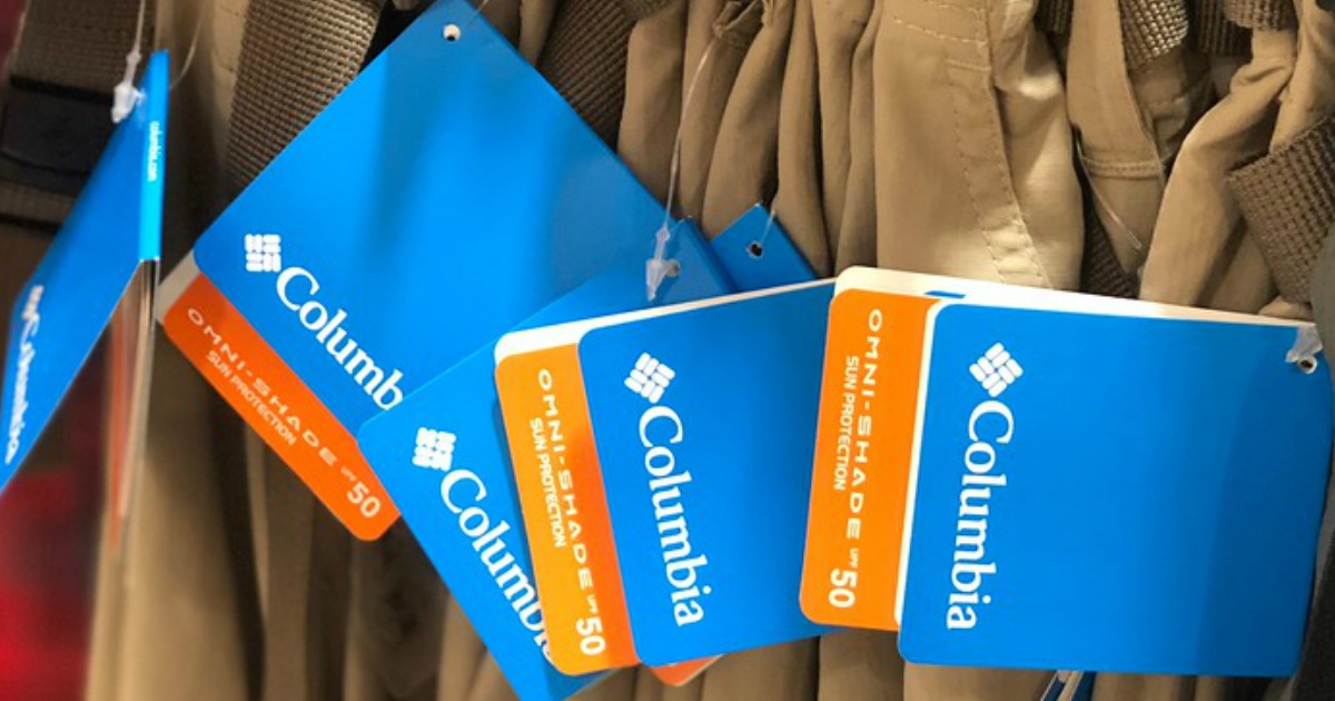 Columbia brand price tags hanging on pants