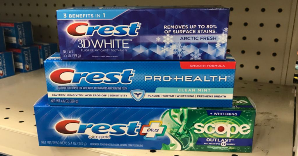 crest toothpaste on shelf