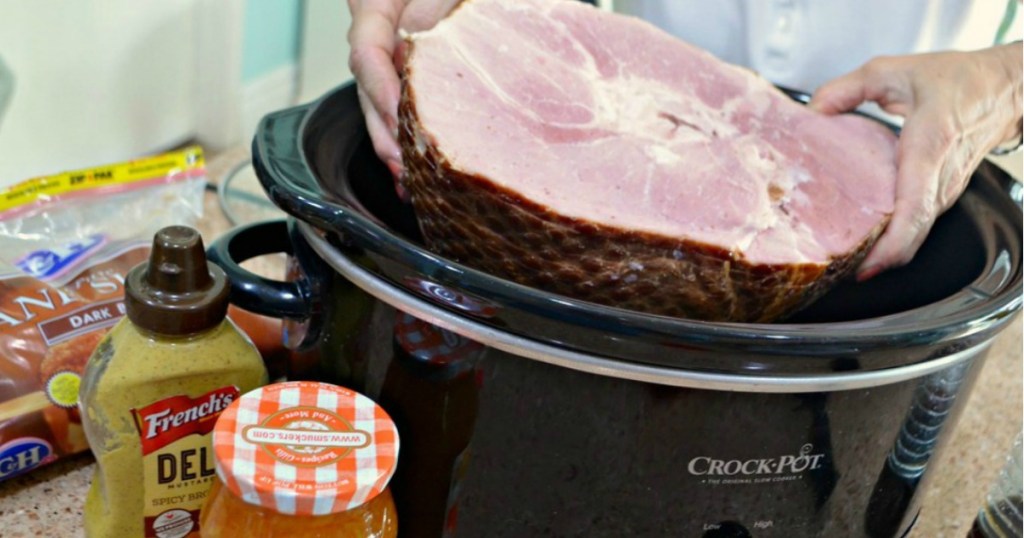 Making crock-pot slow cooker ham recipe