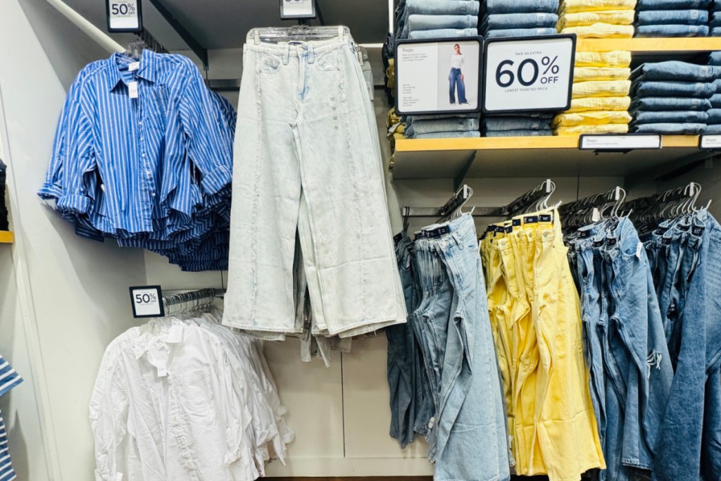 Women's clothes on display inside gap factory