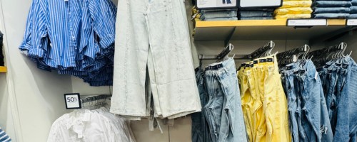 Women's clothes on display inside gap factory