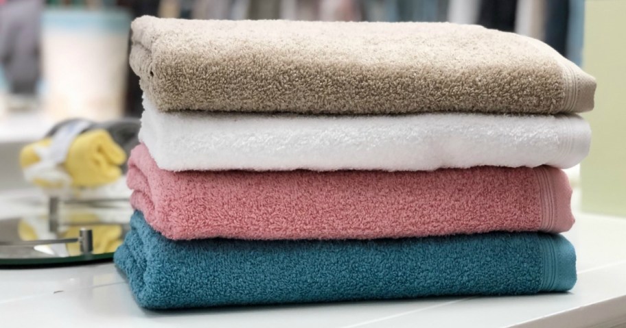 Home Expressions Solid Bath Towels folded in store