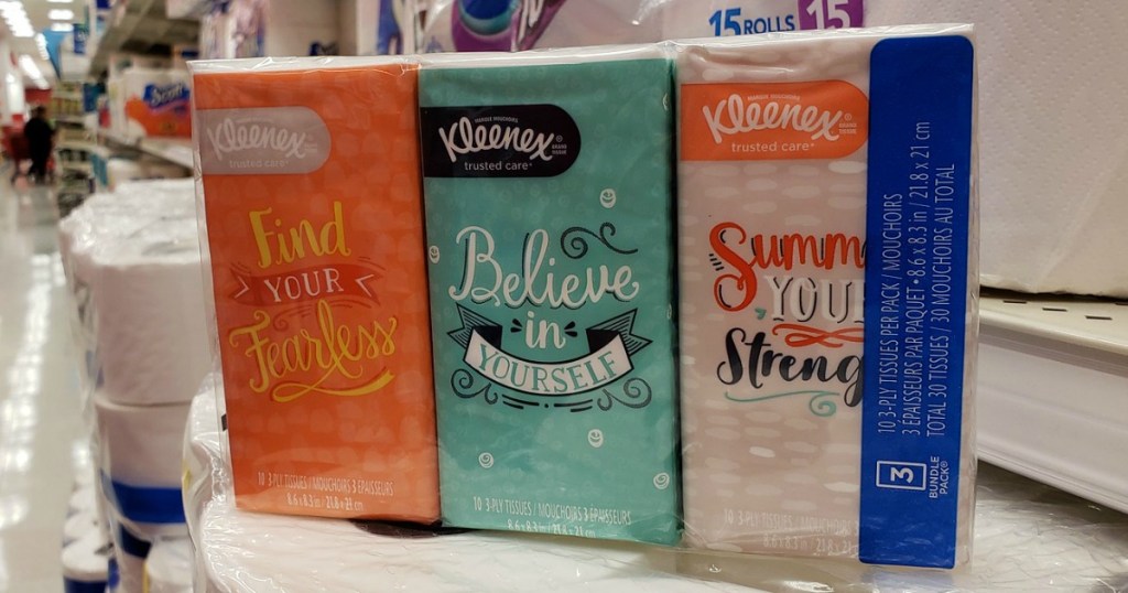 kleenex 3 pack on shelf 