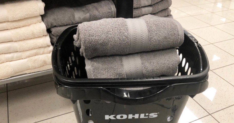 A Kohls basket filled with towels
