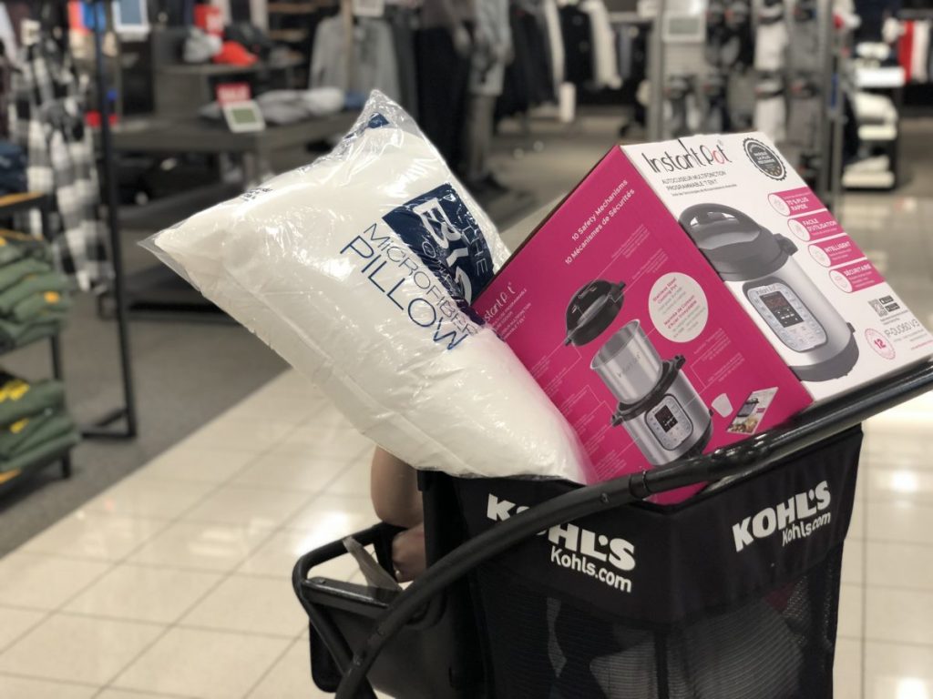 Kohl' Shopping Cart with pillow and Instant Pot inside