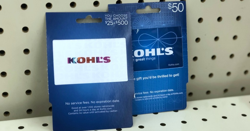 two blue gift cards on shelf 