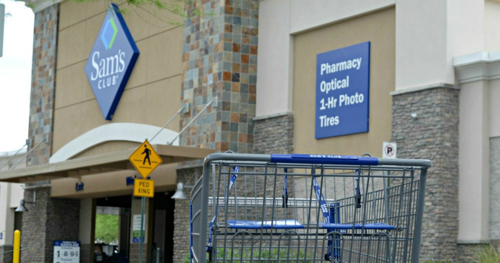 Sam's Club warehouse store front with shopping cart outside