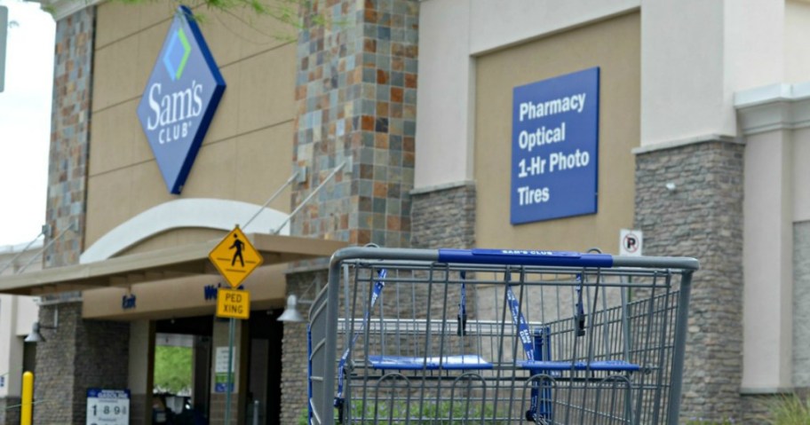 Sam's Club warehouse store front with shopping cart outside