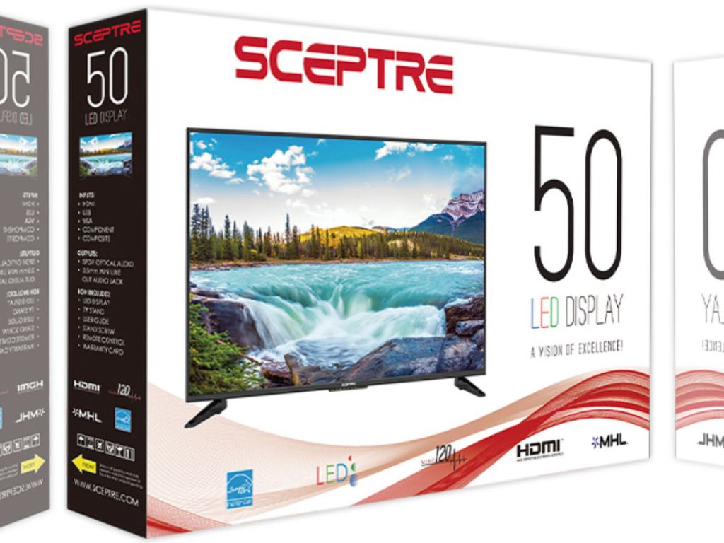 Sceptre 50″ 1080p LED TV in manufacturer box
