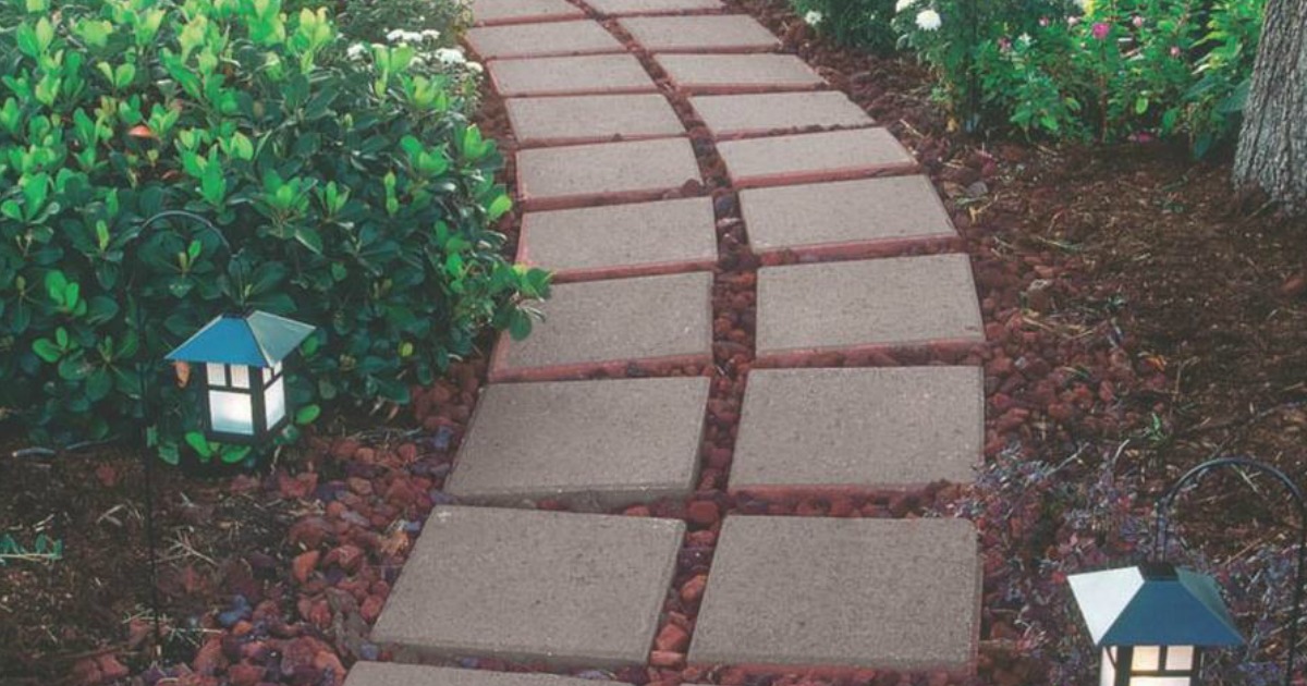 red patio stones places on rocks for stepping stone walkway