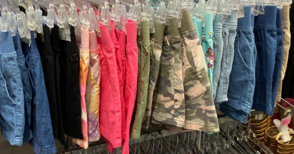 The Children's Place in-store rack of children's shorts