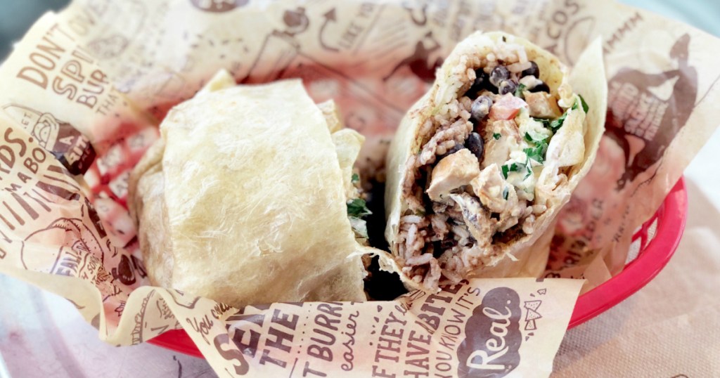 Burrito at Chipotle in red basket