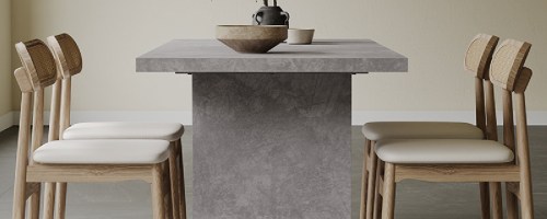gray modern dining table and matching chairs