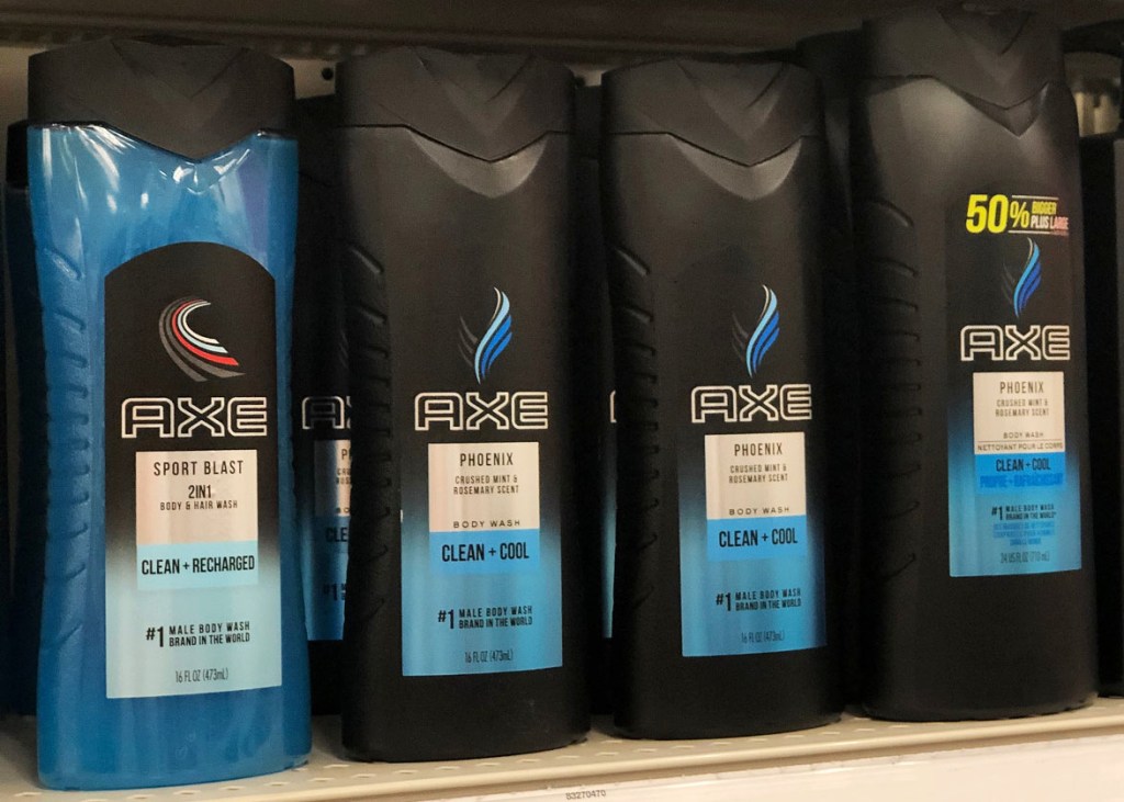 Axe body wash on store shelf