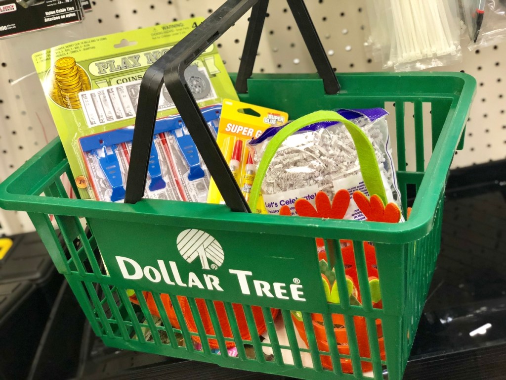 Dollar Tree basket full of Easter supplies
