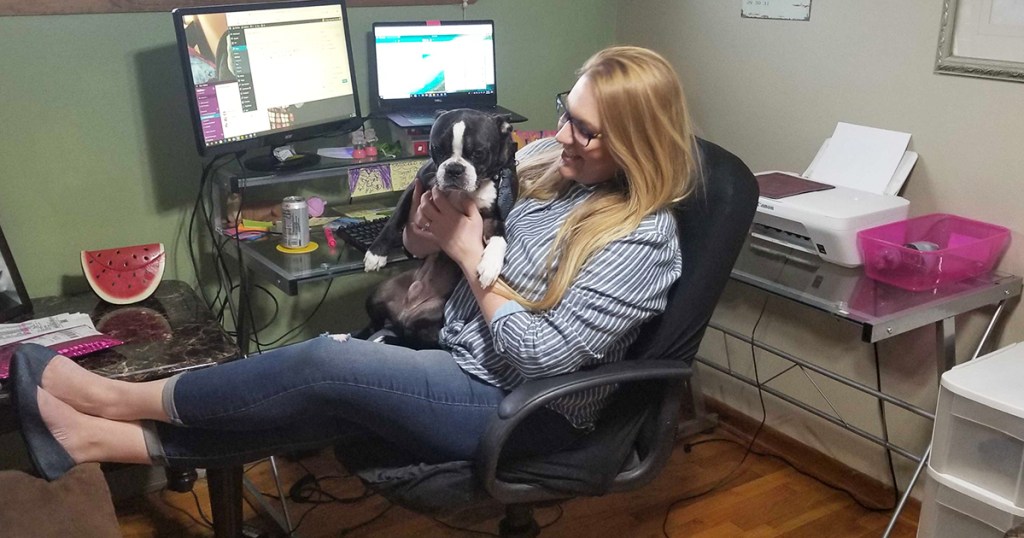 walmart wednesday — jessica with her walmart outfit with her dog on her lap