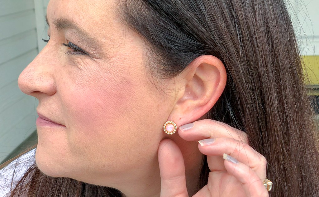 walmart wednesday — michelle wearing time and tru stud earrings
