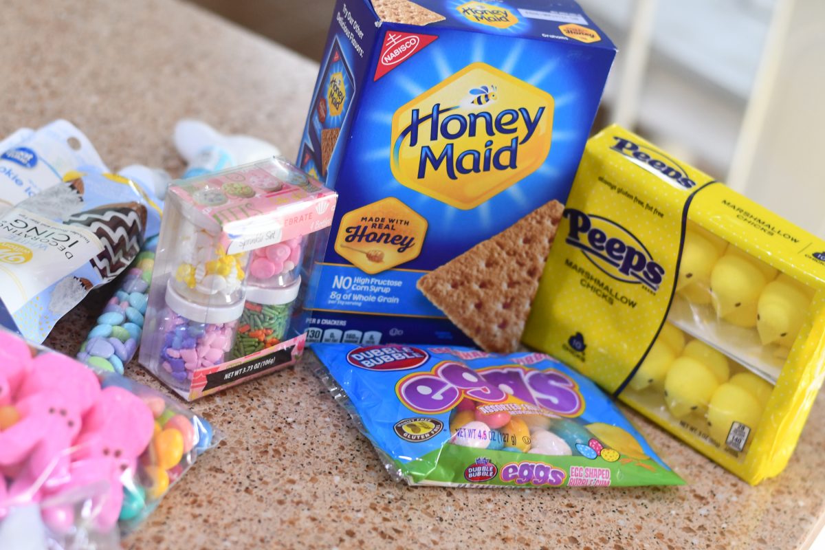 Fun kids' craft - DIY Easter Gingerbread House Supplies on the Counter 