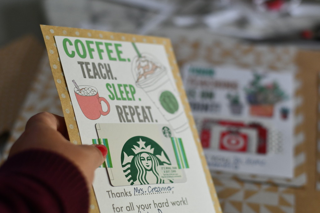 Starbucks gift card teacher appreciation printable 