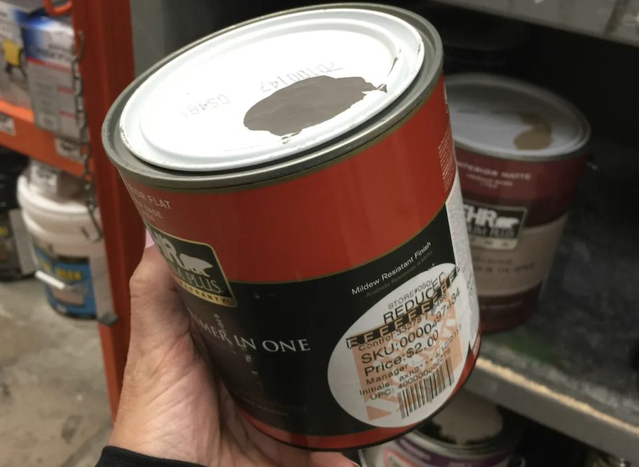 hand holding a can of paint in store