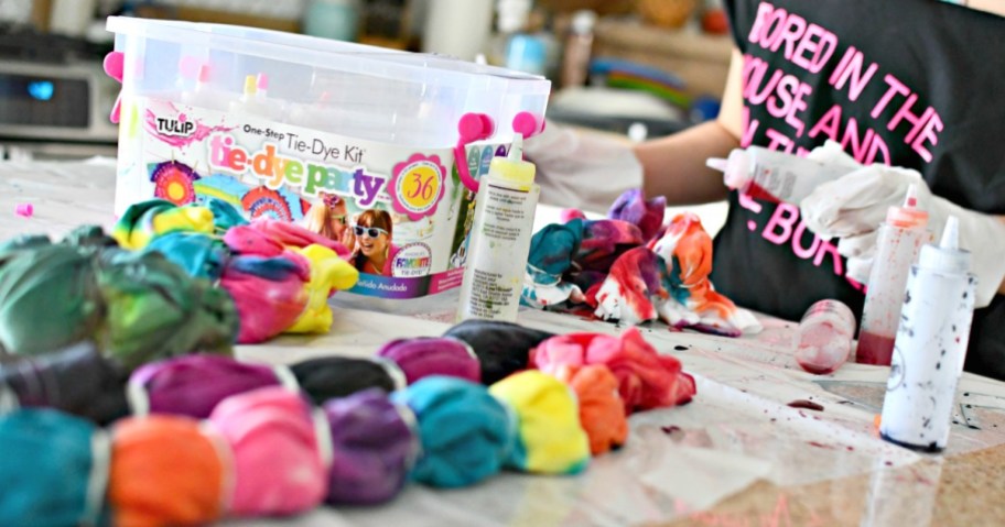 doing tie dye project on counter