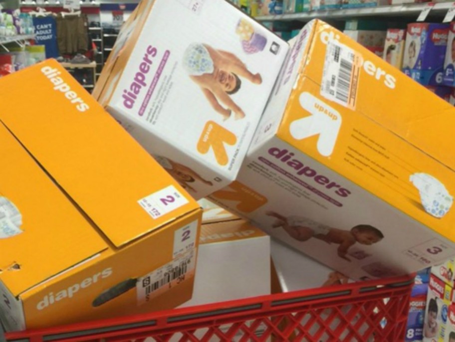 up&up brand diapers in a Target cart