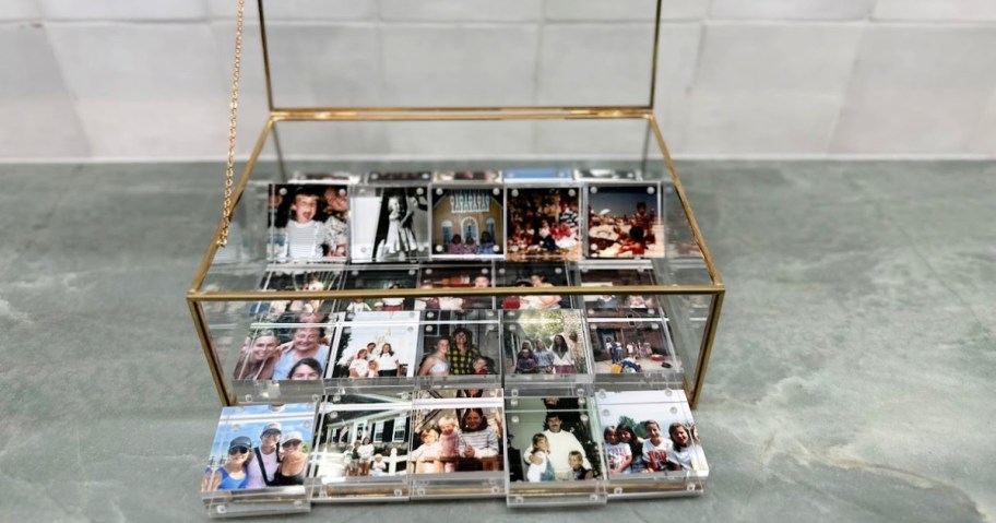 walgreens photo blocks in a glass and gold container
