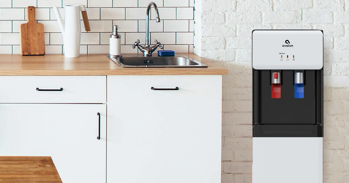 Avalon water cooler in white in kitchen