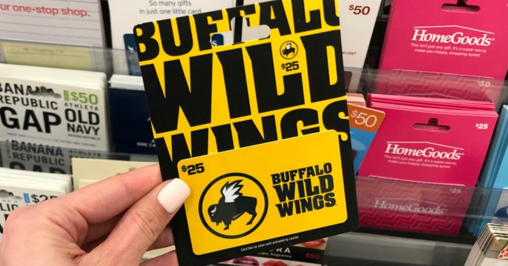 hand holding buffalow wing wings gift card