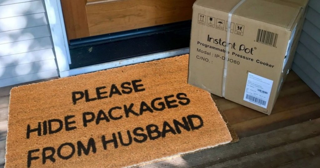 Please hide packages from husband doormat 