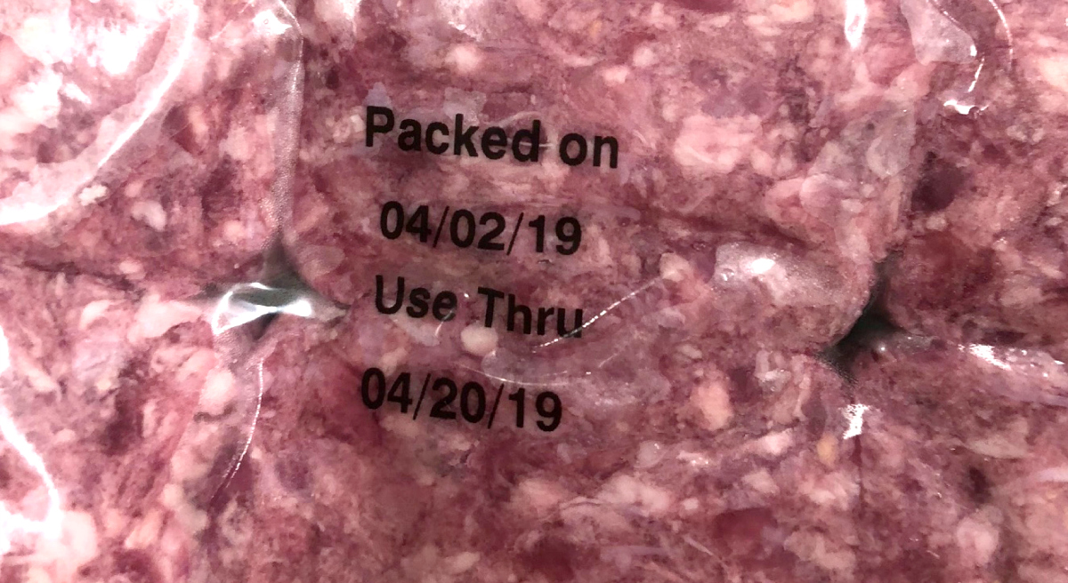 Ground beef recall label showing when the product was packed