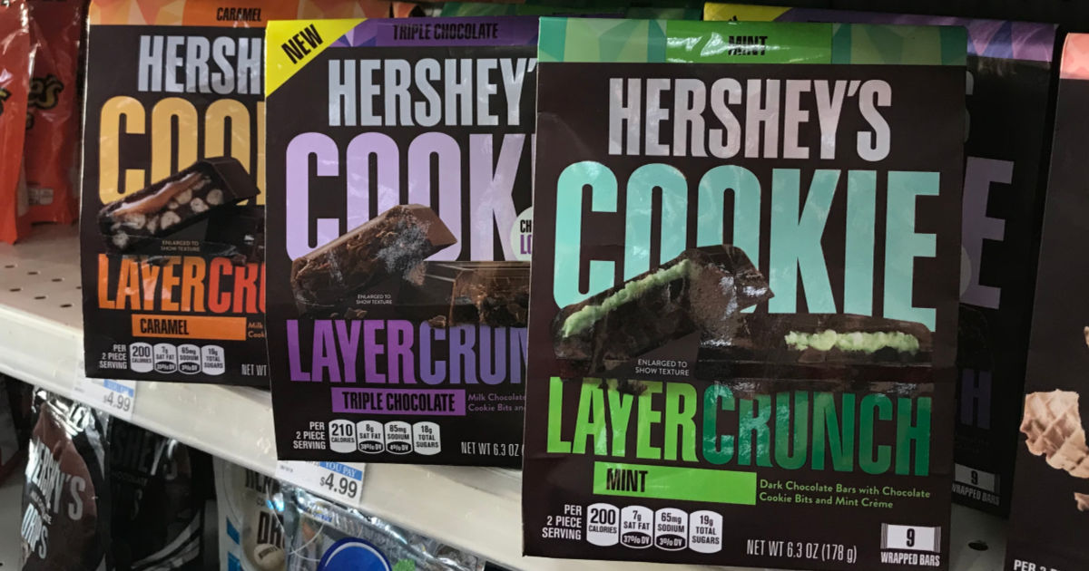 Hershey's cookie layer crunch on front of shelf 