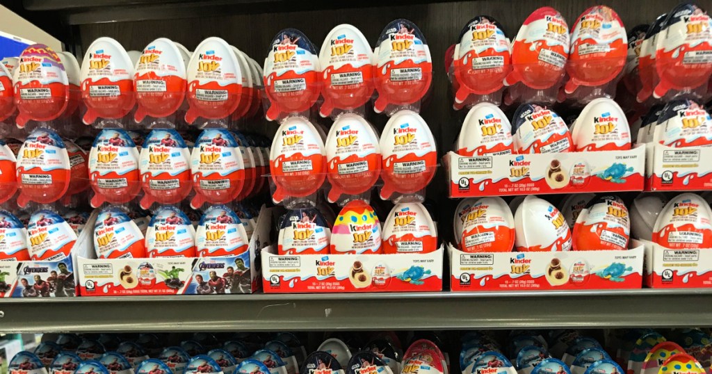 large display of Kinder JOY eggs in store