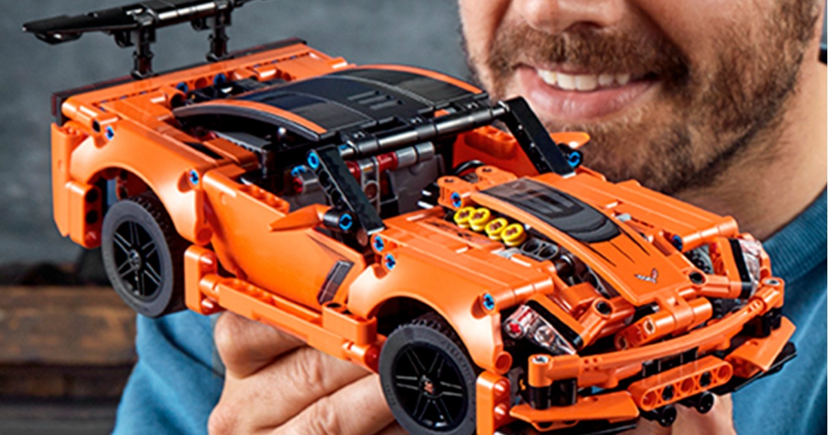orange corvette built from LEGOs