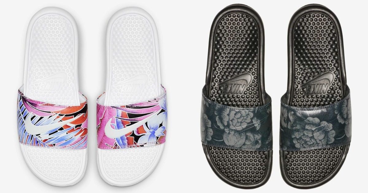 nike black floral slides